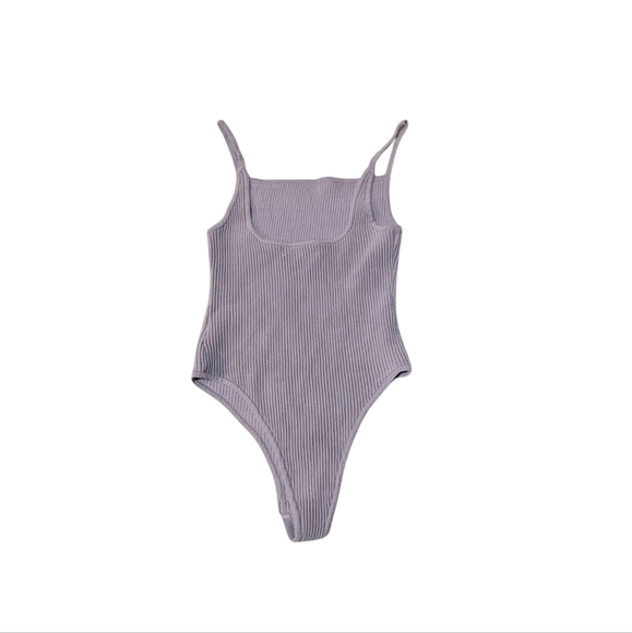 Missguided Restyld Mauve Purple Rib Knit Layered Bodysuit 6 Neutral Minimalist - Picture 2 of 7